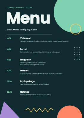 Bryllupsmenu — festival med memphis-figurer