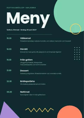 Bröllopsmeny — festival med Memphis-former