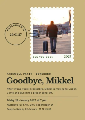Farewell party — stamp with a suitcase
