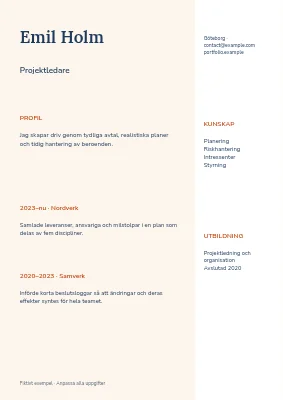 Projektledare — Högerkolumn