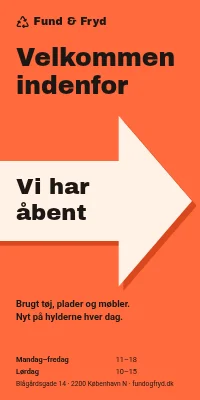 Dørplakat til butik — velkommen indenfor med en stor pil