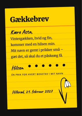 Gækkebrev på gult kartotekskort