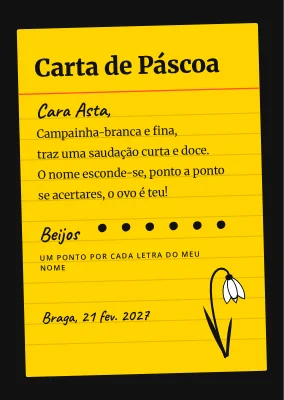 Carta de campainhas-brancas numa ficha amarela