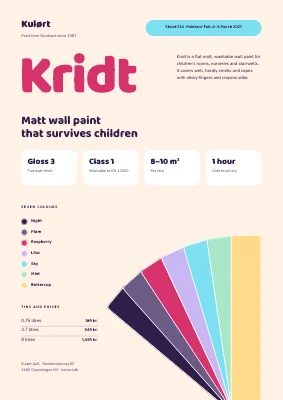 Product sheet — wall paint for a trade fair