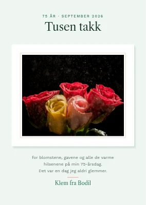 75-årsdag — takkekort med roser