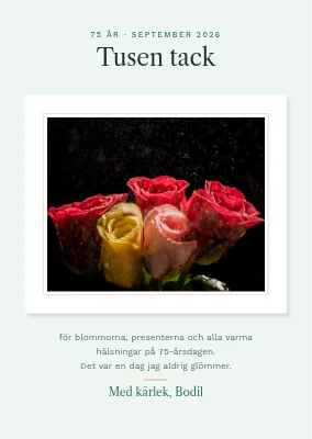 75-årsdag — tackkort med rosor