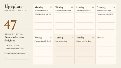 Minimalistisk ugeplan