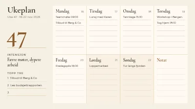 Minimalistisk ukeplanlegger