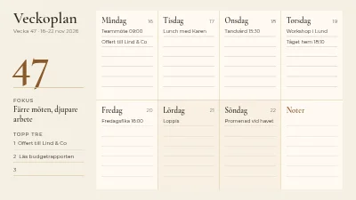 Minimalistisk veckoplanerare