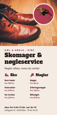 Dørplakat til skomager — skomager og nøgleservice