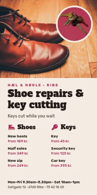 Door poster for a cobbler — shoe repairs and key cutting