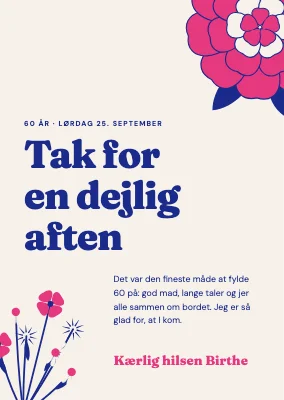 Takkekort efter fødselsdagsmiddag