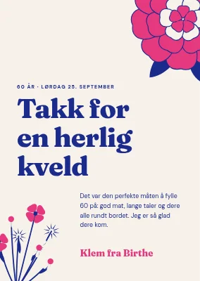Takkekort for bursdagsmiddag