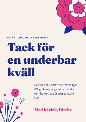 Tackkort för födelsedagsmiddag