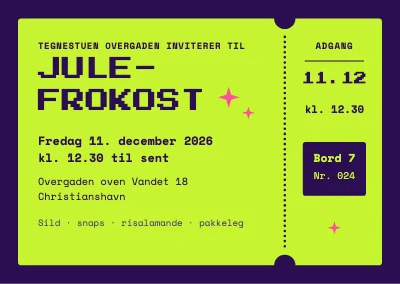 Julefrokost — billet i pixelskrift