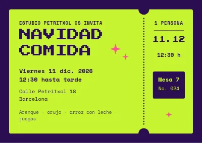 Comida de Navidad — entrada con tipografía pixelada