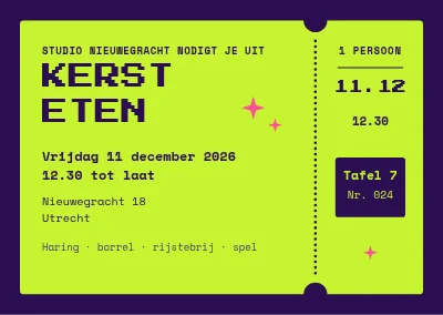 Kerstlunch — kaartje in pixelletters
