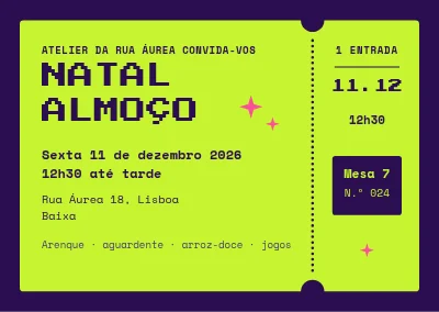 Almoço de Natal — bilhete em estilo pixel