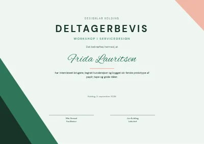 Deltagerbevis — designworkshop