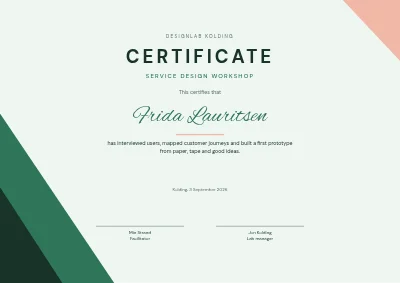 Certificate of participation — design workshop