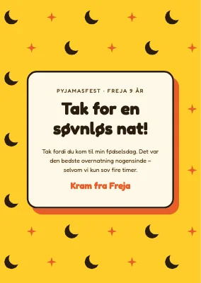Pyjamasfest — takkekort med månemønster