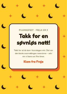 Pyjamasfest — takkekort med månetrykk