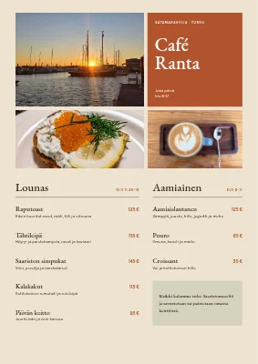 Satamakahvila — ruokalista ja kuvamosaiikki