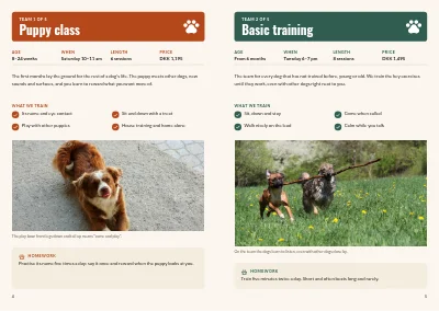 Pages 4–5 of Course catalogue for a dog training school – 12 pages