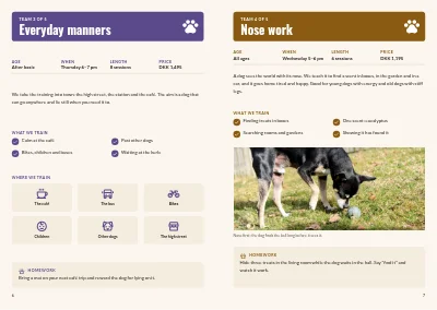 Pages 6–7 of Course catalogue for a dog training school – 12 pages