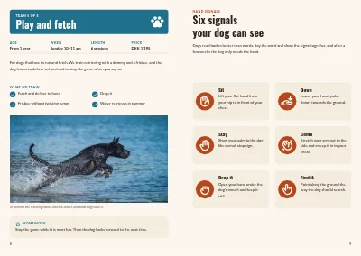 Pages 8–9 of Course catalogue for a dog training school – 12 pages