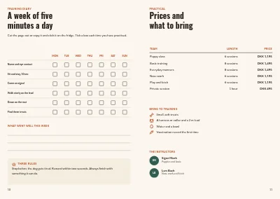 Pages 10–11 of Course catalogue for a dog training school – 12 pages