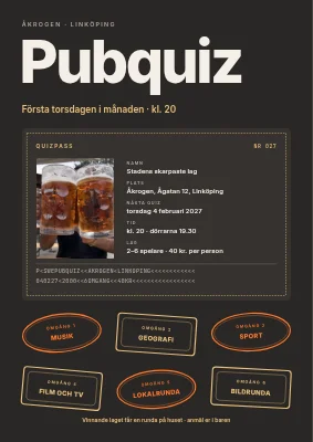 Pubquiz — quizpass med stämplar