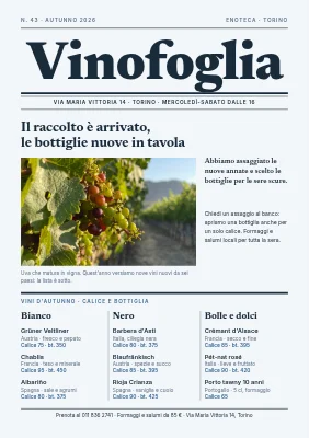 Carta dei vini come un giornale — enoteca