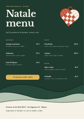 Menu di Natale — cuore intrecciato e neve di carta