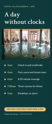 Hotel spa roll-up — a day without clocks