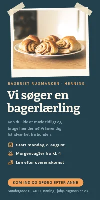 Dørplakat til bageri — vi søger en bagerlærling
