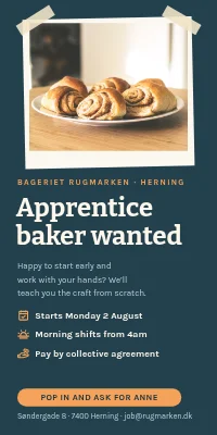 Door poster for a bakery — baker’s apprentice wanted