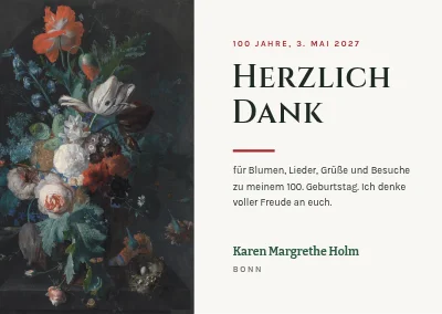 100. Geburtstag – Dankeskarte mit Blumenstrauß