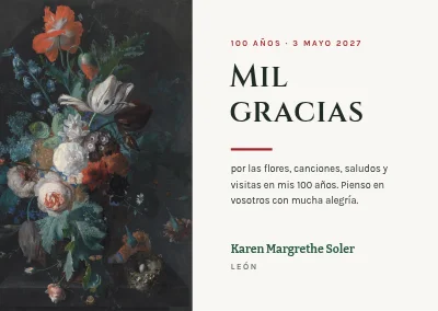 100 cumpleaños — tarjeta de agradecimiento con un ramo de flores