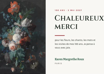100e anniversaire — carte de remerciement avec bouquet de fleurs