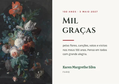100.º aniversário — cartão de agradecimento com ramo de flores