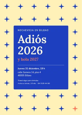 Fiesta de Año Nuevo — tarjeta sobre un campo de destellos