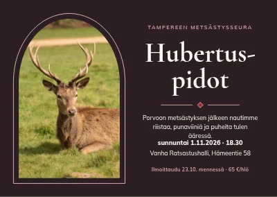 Hubertus-illallinen — jalohirvi kaarevassa ikkunassa