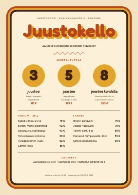 Juustobaari — menu juustolautasineen
