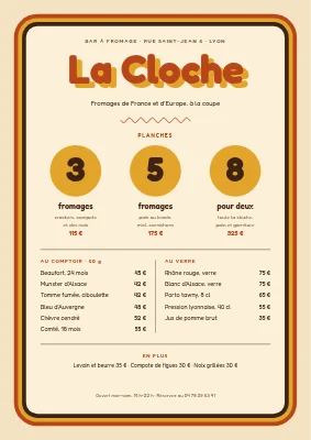 Bar à fromages — menu avec plateaux de fromages