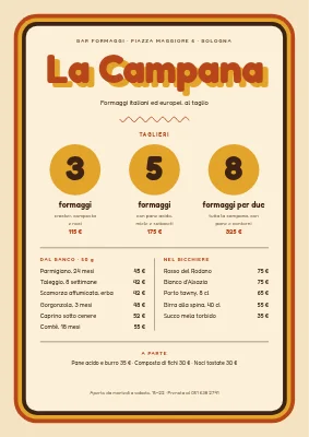 Bar dei formaggi — menu con taglieri di formaggi
