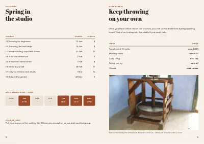 Pages 12–13 of Course catalogue for a pottery studio – 16 pages