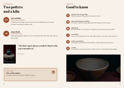 Pages 14–15 of Course catalogue for a pottery studio – 16 pages