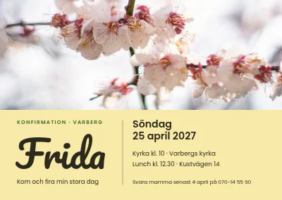 Konfirmation — pastellband över blommande grenar