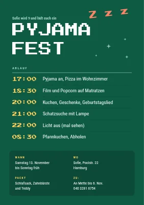 Pyjamaparty — Einladung mit Nachtprogramm